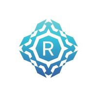 Initial letter R ornamental decorative square pattern logo vector