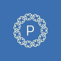 initial letter P ornamental emblem frame circle pattern logo vector