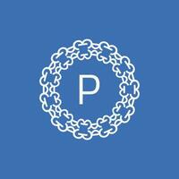 initial letter P ornamental emblem frame circle pattern logo vector