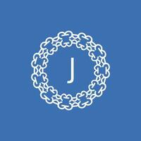 initial letter J ornamental emblem frame circle pattern logo vector