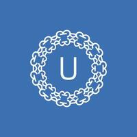 initial letter U ornamental emblem frame circle pattern logo vector