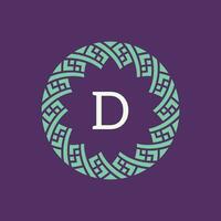 initial letter D ornamental emblem frame circle pattern logo vector