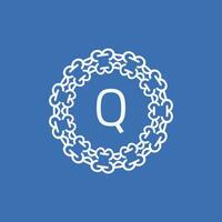 initial letter Q ornamental emblem frame circle pattern logo vector