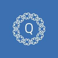 initial letter Q ornamental emblem frame circle pattern logo vector