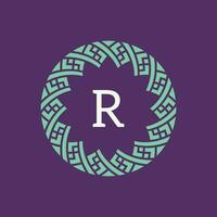 initial letter R ornamental emblem frame circle pattern logo vector