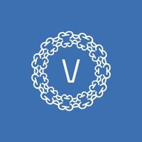 initial letter V ornamental emblem frame circle pattern logo vector