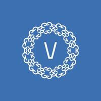 initial letter V ornamental emblem frame circle pattern logo vector