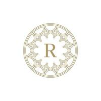 initial letter R ornamental emblem frame circle pattern logo vector
