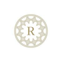 initial letter R ornamental emblem frame circle pattern logo vector