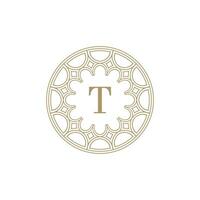 initial letter T ornamental emblem frame circle pattern logo vector