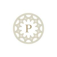 initial letter P ornamental emblem frame circle pattern logo vector