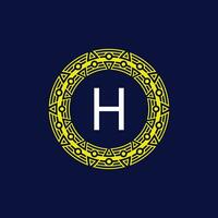initial letter H futuristic circle pattern frame emblem logo vector