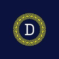 initial letter D futuristic circle pattern frame emblem logo vector