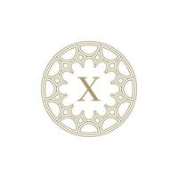 inicial letra X ornamental emblema marco circulo modelo logo vector