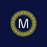initial letter M futuristic circle pattern frame emblem logo vector