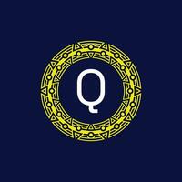 initial letter Q futuristic circle pattern frame emblem logo vector