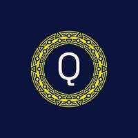 initial letter Q futuristic circle pattern frame emblem logo vector