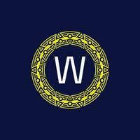 initial letter W futuristic circle pattern frame emblem logo vector