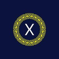 initial letter X futuristic circle pattern frame emblem logo vector