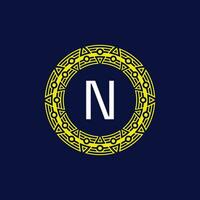 initial letter N futuristic circle pattern frame emblem logo vector