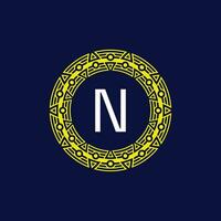 initial letter N futuristic circle pattern frame emblem logo vector