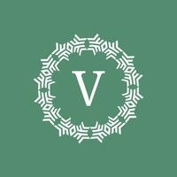 initial letter V ornamental futuristic circle pattern frame emblem logo vector