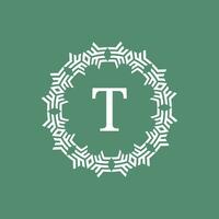 initial letter T ornamental futuristic circle pattern frame emblem logo vector