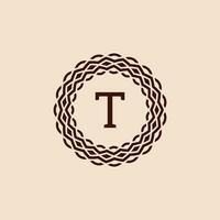 simple and elegant initial letter T ornamental circle frame logo vector