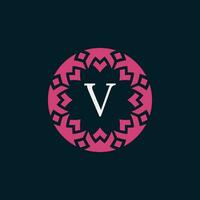 simple and elegant initial letter V floral ornamental circle frame logo vector