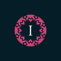 simple and elegant initial letter I floral ornamental circle frame logo vector