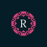 simple and elegant initial letter R floral ornamental circle frame logo vector