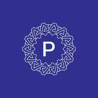 initial letter P modern circle frame ornament lines unique pattern logo vector