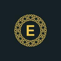 Ornamental initial letter E circle emblem frame logo vector