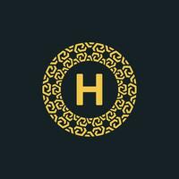 Ornamental initial letter H circle emblem frame logo vector