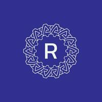 initial letter R modern circle frame ornament lines unique pattern logo vector