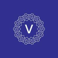 initial letter V modern circle frame ornament lines unique pattern logo vector