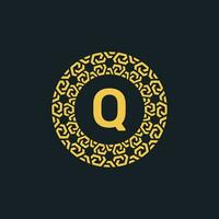 Ornamental initial letter Q circle emblem frame logo vector