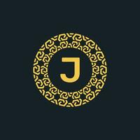 Ornamental initial letter J circle emblem frame logo vector