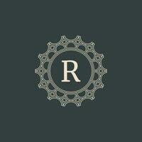 elegant letter R ornamental floral circle frame border logo vector