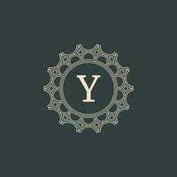 elegant letter Y ornamental floral circle frame border logo vector