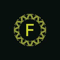 initial letter F ornamental emblem frame circle pattern logo vector