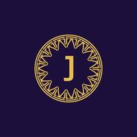 initial letter J ornamental emblem frame circle pattern logo vector