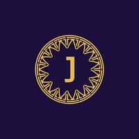 initial letter J ornamental emblem frame circle pattern logo vector