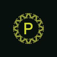 initial letter P ornamental emblem frame circle pattern logo vector