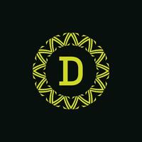 initial letter D ornamental emblem frame circle pattern logo vector