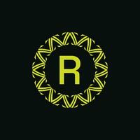 initial letter R ornamental emblem frame circle pattern logo vector