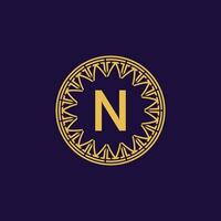 initial letter N ornamental emblem frame circle pattern logo vector