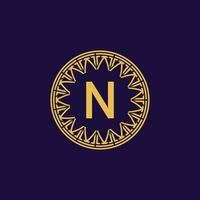 initial letter N ornamental emblem frame circle pattern logo vector