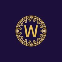 initial letter W ornamental emblem frame circle pattern logo vector