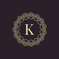 initial letter K ornamental border alphabet circle emblem badge logo vector